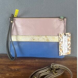 Folklore Couture Leather Clutch Crossbody  Lavender & Blue Animal Print Handmade